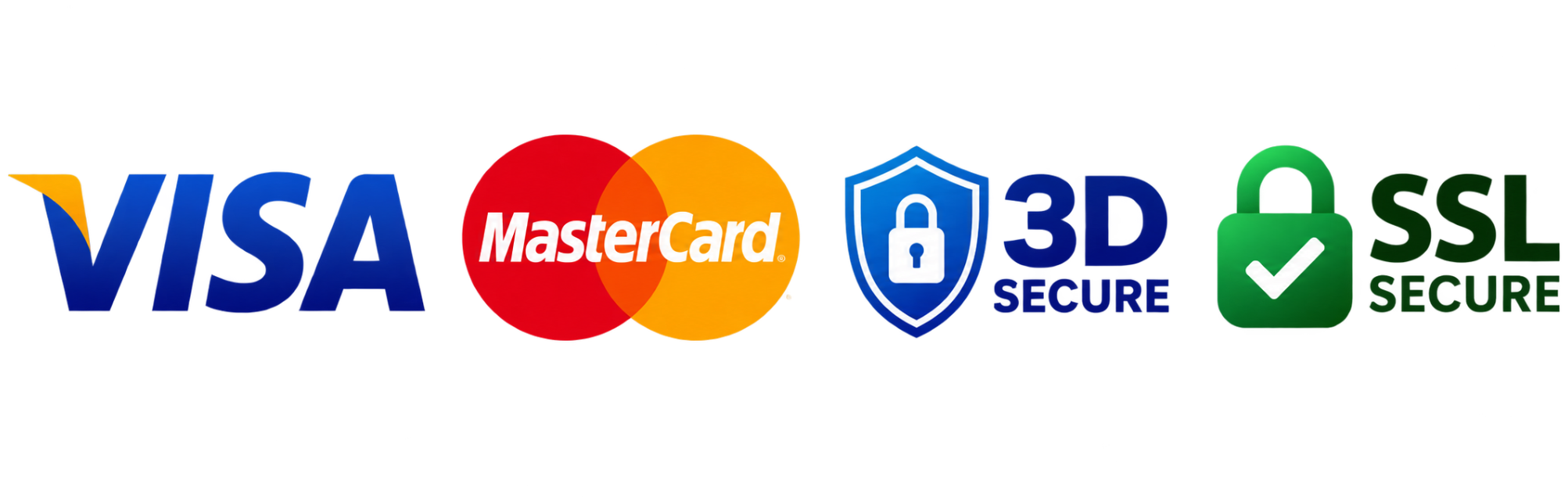 Visa, Mastercard, 3D Secure and SSL Secure payment methods